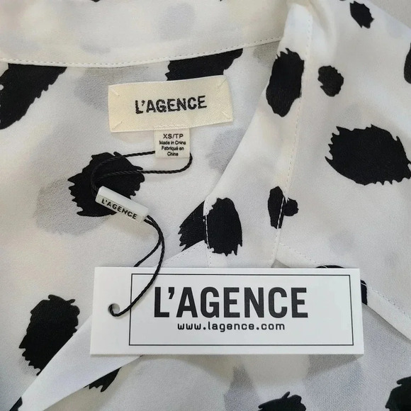 L'Agence Nina 100% Silk Black White Ivory Polka Dot Semi Sheer Blouse Top XS - Picture 8 of 12